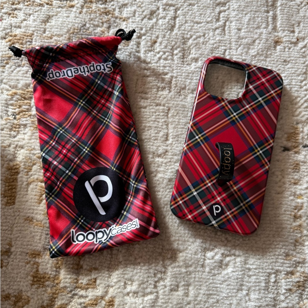 Loopy Cases iPhone 13 Pro Max Case Red tartan Plaid righty black bumper